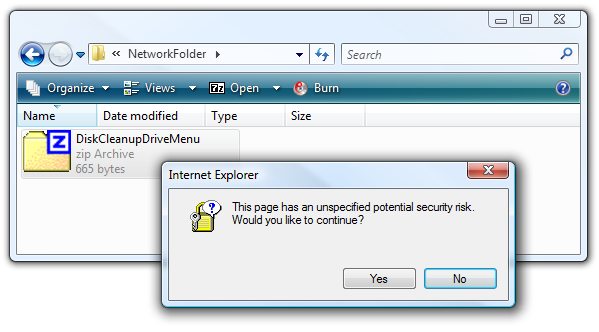 how to disable unspecified potential security risk message
